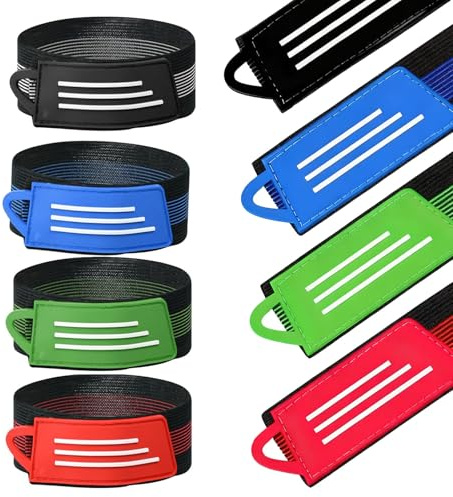 Sqxaldm 8 Pcs Pinces à Pantalon Velo Réfléchissantes, Bande Élastique Réglable pour Hommes Femmes, Fixation de Jambe Cheville Cyclisme Randonnée Activités de Plein Air, 30-52 cm(Noir Rouge Bleu Vert)
