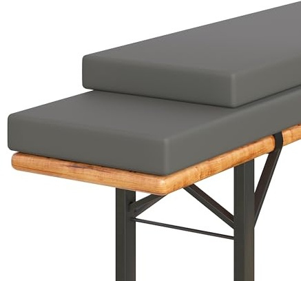 Amopatio 2er Set Bierbankauflage Gepolstert, 220x25x4 cm XL Biertischgarnitur Auflagen Outdoor & Indoor, Bezug waschbar, Wasserdicht & UV-Schutz, Grau