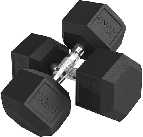 HOMCOM Set di Manubri Palestra da 2x20 kg Esagonale, Pesi Palestra con Impugnatura Antiscivolo, per Allenamento Fitness Palestra Casa, Nero