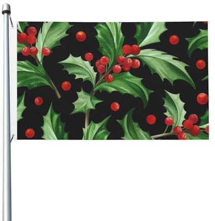 Bandera navideña de acebo de 1.5 m x 0.9 m con ojales, de poliéster, doble cara, para jardín.