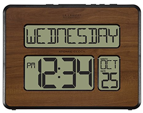 La Crosse Technology 513-1419-WA-INT Atomic Large Full Digital Calendar Clock, Walnut, 9.84L x 1.14W x 7.48H