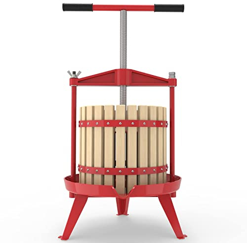 Fruit Press Cider Wine Making with T- Hand for Homemade Naturial Juice, Grape, Vinasse,Oil Pomace and Honeycomb, Apple Crusher Presser, Included Free Filter Bag (12L, Wood)