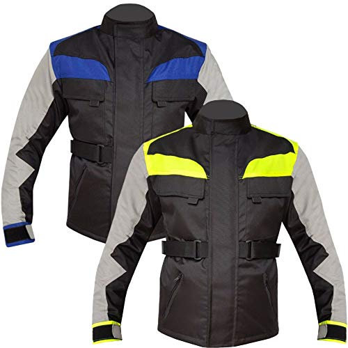 warrior gears Giacca da motociclista per bambini, giacca da motociclista in tessuto Hi-Vis per ragazzi, giacca da motociclista per ragazzi corazzati CE, Blu e Nero, 9-10 Anni