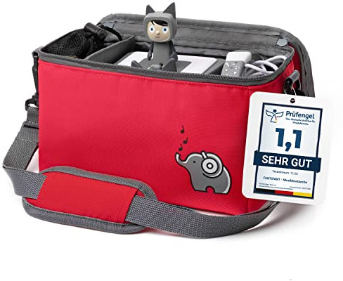 fantifant Musikbox Tasche für Tigerbox oder Toniebox Tasche für Box und Figuren – Flexible Innenfächer - Netzbeutel für Tigercards, Tonies Aufbewahrung oder Tonie Play Controller – ararot