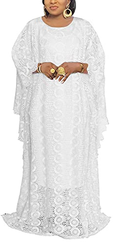 HD Robe Caftan Africaine en Dentelle brodée Rihestone Robe de soirée Grande Taille Plusieurs Options de Couleur, Dentelle Blanche, Taille Unique