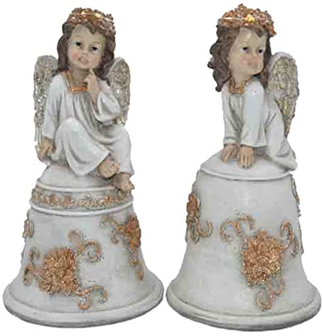 Angioletto in resina su campana 20 cm con luce 1 pezzo modelli assortiti e casuali 20206 idea regalo addobbo decorazione natale bomboniera natalizia angelo campanella