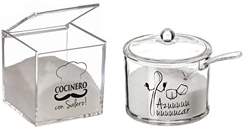 D,casa - Saliera e zuccheriera cucina originale metacrilato design frase cuoco con saliera, contenitori acrilico stoccaggio