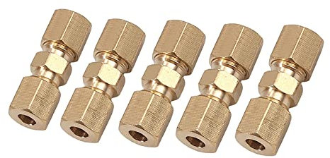 Bohaner 5Pcs 3/16OD Tube Brass Brake Lines Compression Union Fitting Straight Connector,Car Brass Compression Fitting Connector