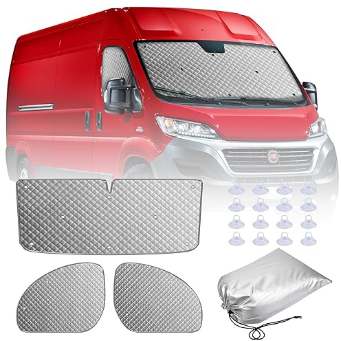 MaxEarn 3 stycken solskyddsmattor lämpliga för Fiat Ducato från 2006 | internt vindruteskydd | förarhytt | solskydd för mörkläggning | värmeisolering och integritet | 3 stycken
