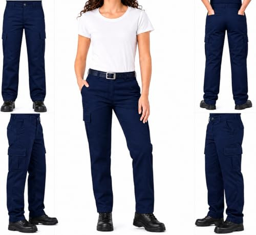Skywear Ladies Six Pockets Cargo Work Trousers, Multi Pockets Women Tactical Pant, Navy, Size 10