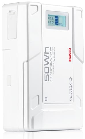 VILTROX V-monteringsbatteri 3350 mAh 50 Wh 14,8 V mini V-låsbatteri stöder 45 W PD USB-C snabbladdare, med dubbel D-TAP, BP, USB-A, OLED-display för videoöverföring, kamera, videokamera, bildskärm,