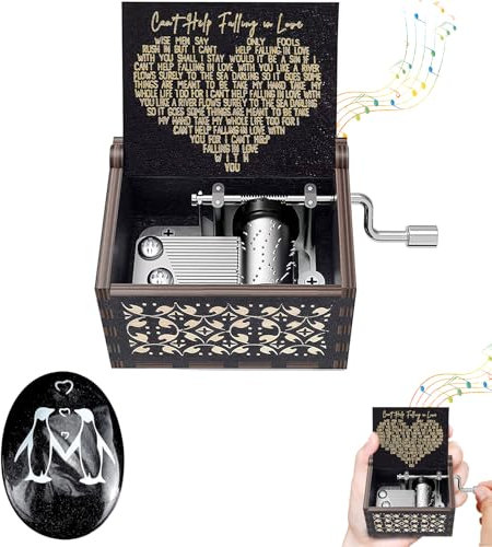 2pezzi Carillon in Legno Set, Can't Help Falling in Love Carillon a Manovella, A Little Pocket Penguin Hug Positività Penguin Pebble per San Valentino, Regali per la Fidanzata, il Fidanzato, la Moglie