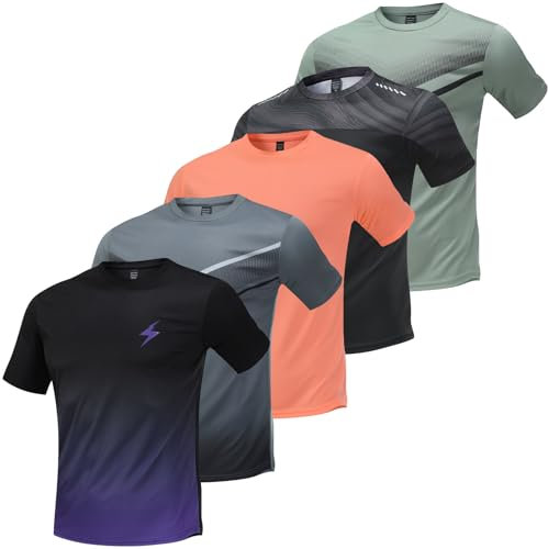 5 Pack Workout Shirts for Men Athletic Running Gym Quick Dry Short Sleeve Crew Neck T Shirts Tee Tops Bulk