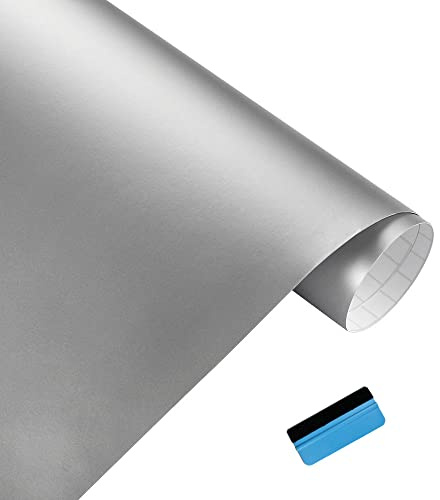 NewL Matte Silver Vinyl Car Wrap DIY Self Adhesive Film 100 x 300 cm | Matte finish, air release channels, heat stretchable, weatherproof, for cars, motorbikes & furniture, laptop, phone decor