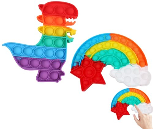 HABNI 2 Piezas Pop Fidget It Toys, Juguetes Antiestres Niños, Push and Pop Bubble Fidget Toy, para Aliviar la Ansiedad, Juego Relajante Antiestrés para Adultos y Niños, Dinosaurio y Arco Iris