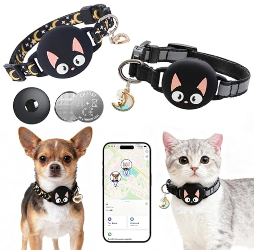 Localizzatore GPS per gatti e cani compatibile con Apple Find My (solo iOS), smart tag con collare senza abbonamento e canone mensile, mini localizzatori per animali domestici per dispositivo di
