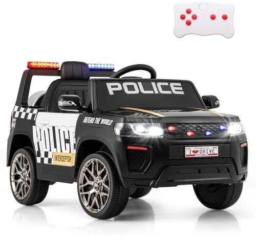 SOARS Voiture Électrique Enfant 12V, 2 Modes de Contrôle avec Télécommande, Voiture Police avec Sirène, Clignotants, Musique, USB & Radio, Charge 30 kg, à Partir de 3 Ans (Noir)