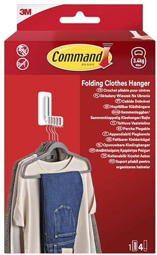 Command Folding Clothes Hanger, 1 Hook and 5 Rungs, 4 Adhesive Strips,