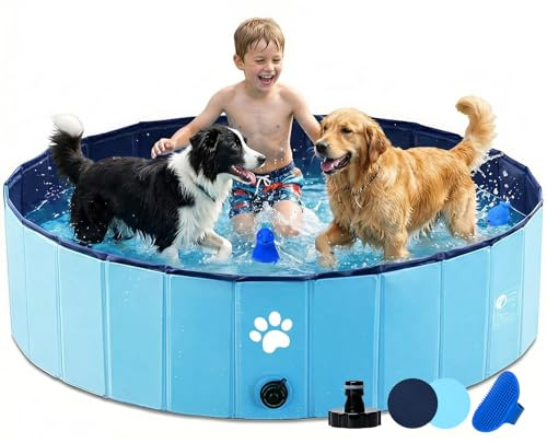 Dazhtu Bañeras para Piscina Perros Plegable, Piscina Perros Grandes, Piscina Plegable para Perros Gatos Bañera Portátil para Mascotas Antideslizante y Resistente, Azul, 120 x 30 cm