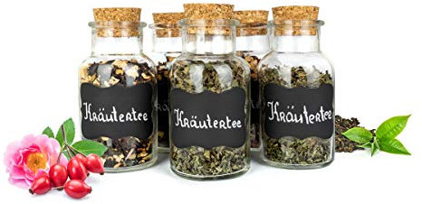 Sendez Lot de 2 à 30 bocaux à épices avec bouchon en liège 250 ml avec tableau noir et craie