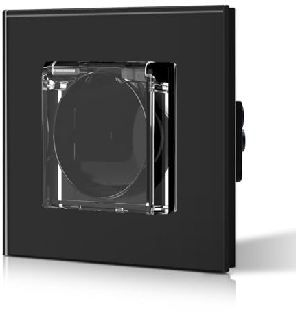 BSEED Enchufe Estanco Exterior,Enchufes Empotrable Con Cristal,Seguridad infantil,Fácil Instalación,1 Enchufe,86mm Negro