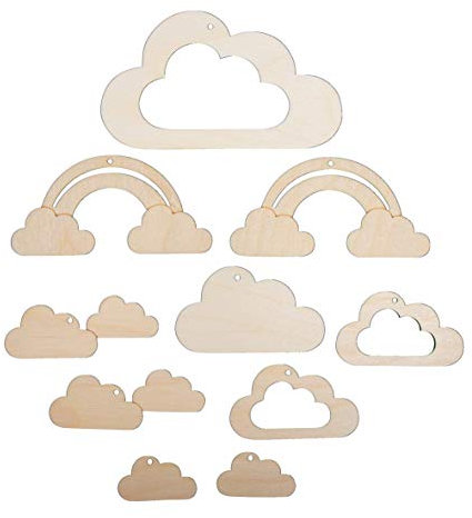 Rayher Anhänger Wolken und Regenbogen, für Mobiles, Holz, FSC zertifiziert, natur, 10-teilig, 4,5 – 14 cm, Mobile Holz, 63065505