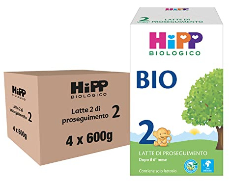 HiPP - Latte 2 di Proseguimento Bio, Latte in Polvere per Neonati, Indicato dal 6° Mese Compiuto, 4 Confezioni da 600 gr, Latte HiPP 2, Neonato