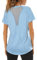 Wayleb Sport Tshirts Damen Locker Sportshirt Kurzarm Funktionsshirt Rundhals Sportlich T-Shirt Back Mesh Atmungsaktives Laufshirt Trainingsshirt Sportoberteile, blau XL