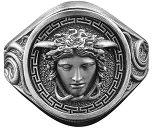 BySilverStone Jewelry Bague Grecque Medusa 925 Silver Handmade Men’S Ring, Medusa Sterling Silver Men’S Chevalière, Mythologie Gorgon Medusa Boho Ring, Cadeau Pour Lui/Elle