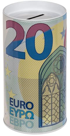 Hucha Lata Infantil Billetes Euro. Huchas Originales de Lata con Tapa. Hucha Lata Barata para niños Que se Puede Utilizar también como Bote para lápices. (20 Euros)