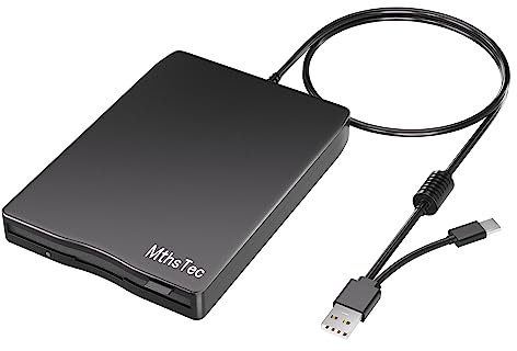 MthsTec USB Floppy Drive, External 3.5 USB & Type-C Floppy Disk Reader, External Floppy Disk Drive Portable 1.44 MB Plug and Play FDD for PC Windows XP 7 8 10 11(Black)