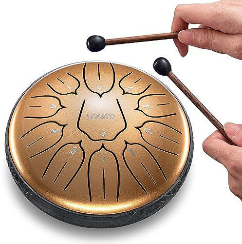 LEKATO Tambor Lengüeta Acero 6 Pulgadas 11 Nota D Major, Oro Perlado