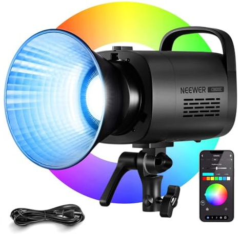 NEEWER CB100C 130w RGB LED Video Light, APP/2.4G Control 360° Full Color 2700K-6500K 27000lux/m COB Bowens Mount Silent Continuous Output Lighting TLCI/CRI97+ 17 Scenes for Video Recording Photography