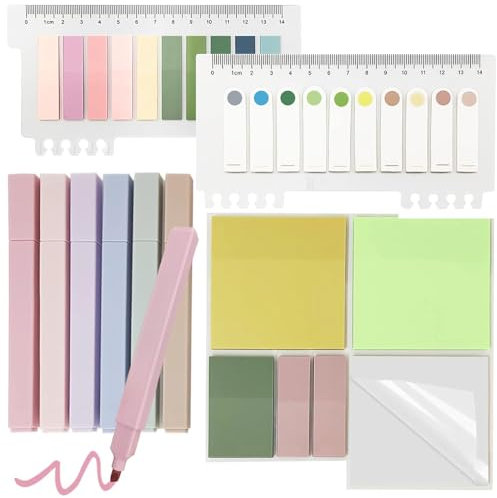 Transparente Haftnotizen Set mit 700 Blätter Transparente Haftnotizen und 6 Highlighter Pen, für Bibel Marker Notizzettel Book, School Supplies, Büros