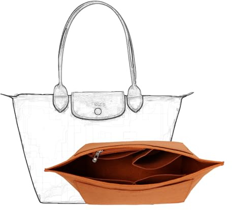 D.DUO Organizador de bolso, organizador de fieltro con múltiples bolsillos, organizador de bolsa plegable para insertar organizador de cartera para Longchamp (Marrón, Pequeño)