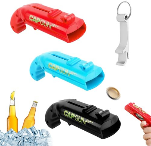 3 Stück Kronkorken Pistole Cap Gun Flaschenöffner Pistole Capgun Opener Pistole Bieröffner Lustig Flaschenöffner Kronkorken Pistole für Zuhause Bar Party mit 1 Silberner Tragbarer Korkenzieher