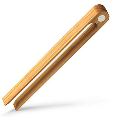 Msiud Pinzas Madera Cocina con Imán, Pince a Cornichon en Bois Pinzas de Bambú Reutilizables Clásicas Madera Para Asar Pinza Sacar Tostadas Ideales Coger Pan Carne Tostadas y Jamón 22 cm