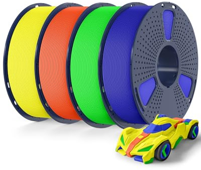 SUNLU 4KG Bündel Rapid PETG Filament, Hohe Geschwindigkeit 30-600mm/s 3D Drucker Filament 1.75mm ±0.02 mm, 1kg Reusable Spule, 4 Stück Insgesamt (Blau+Grün+Orange+Gelb)