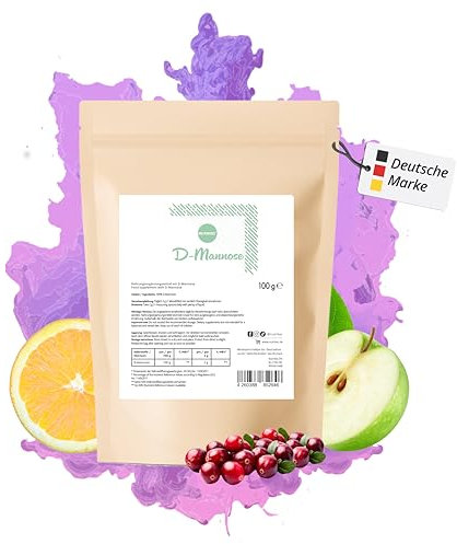 Nutritec D-manosa en polvo 100 g, natural sin aditivos, calidad de comida alemana para bebés, alta dosis, bien soluble, vegano, con cuchara medidora extra, sin ingeniería genética