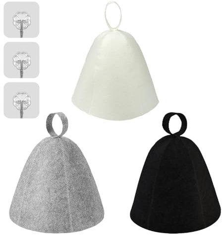 LINGJIA 3 Pezzi Saunas Cuffia per Sauna in Feltro, Accessori per Sauna, Cuffia per apelli Asciutti, Cuffia per Doccia, Facile da Appendere, Traspirante per Casa, Hotel, Sala Sauna