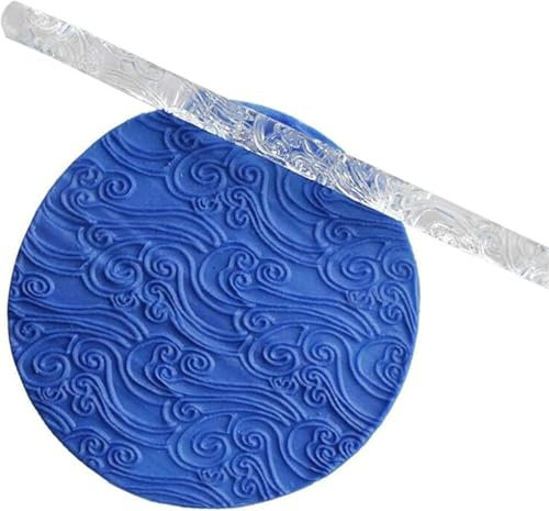 1Pc Clear Embossing Acrylic Clear Rolling Pin Sea Wave Effect Texture Cake Decorating Baking Rolling Pin Baking Tools Accessories