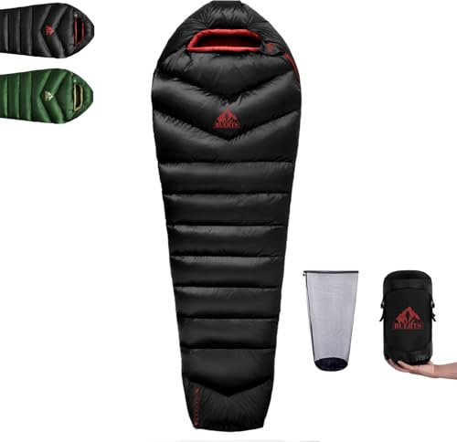 BUERTS Down Sleeping Bag Winter All-Season Sleeping Bag Outdoor Suitable for Adults and Children Outdoor Camping Hiking with Compression Bag.(5℃, Black)