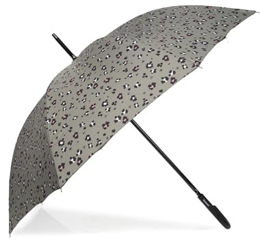 Isotoner Parapluie canne, ultra dérperlant, solide, ouverture automatique/fermeture manuelle, léopard kaki