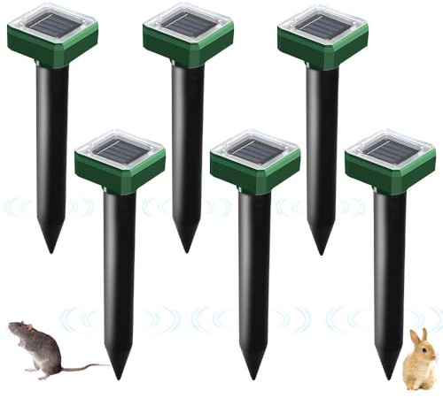 Nzkeuf Ahuyentador de Topos Solar, 6 Piezas Solar Ultrasónico Ahuyentador de Topo, Repelente Solar para Topos, para Jardin y Cámping, AntiTopos, Serpientes, Ratones (Cuadrado)
