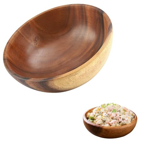 DEWIN Hölzerne Schale, Feste Akazie Holzschale Hölzerne Salatschüssel Groß Obstschale Holz für Salat Suppe Reis 20 * 7cm