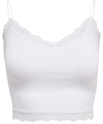 s Onlvicky Noos - Top de Encaje sin Costuras para Mujer Blanco Brillante Medium-Large