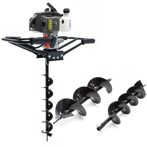 Wiltec Set Benzin Erdlochbohrer 2 Personen mit 100, 150, 200 mm Bohrschnecke, 2,2 kW 3 PS 63,3ccm Pfahlbohrer Pflanzenbohrer