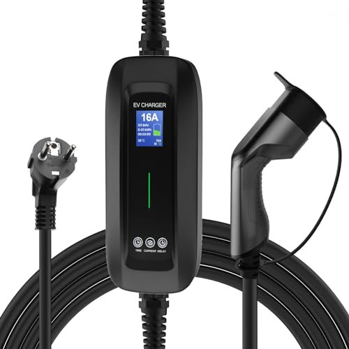 Morec EV Ladegerät 10/16A Schuko Stecker die Startzeit des Ladevorgangs verzögern/die Dauer des Ladevorgangs EV Ladekabel Typ 2 umschaltbare Ladebox Ladekabel IEC62196-2 2.2/3.6kw, 5m