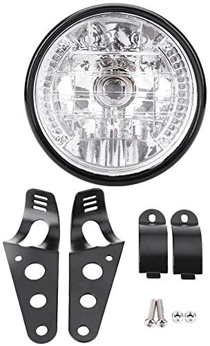 Ejoyous Faro de Motocicleta de 7 Pulgadas, Señal de Universal Redonda para Motocicleta con Soporte de Montaje Negro Retro Motocicleta Lámpara, Proyector Redondo LED Proyector 12V 35 W