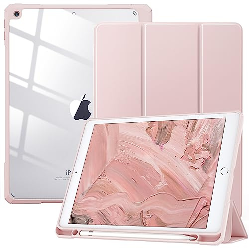 TiMOVO Fodral för iPad 9:e/8:e/7:e generationen 10,2 tum, Rose Gold | Pennhållare, smalt trefaldigt ställskydd, genomskinligt bakskal och automatisk väckning/viloläge